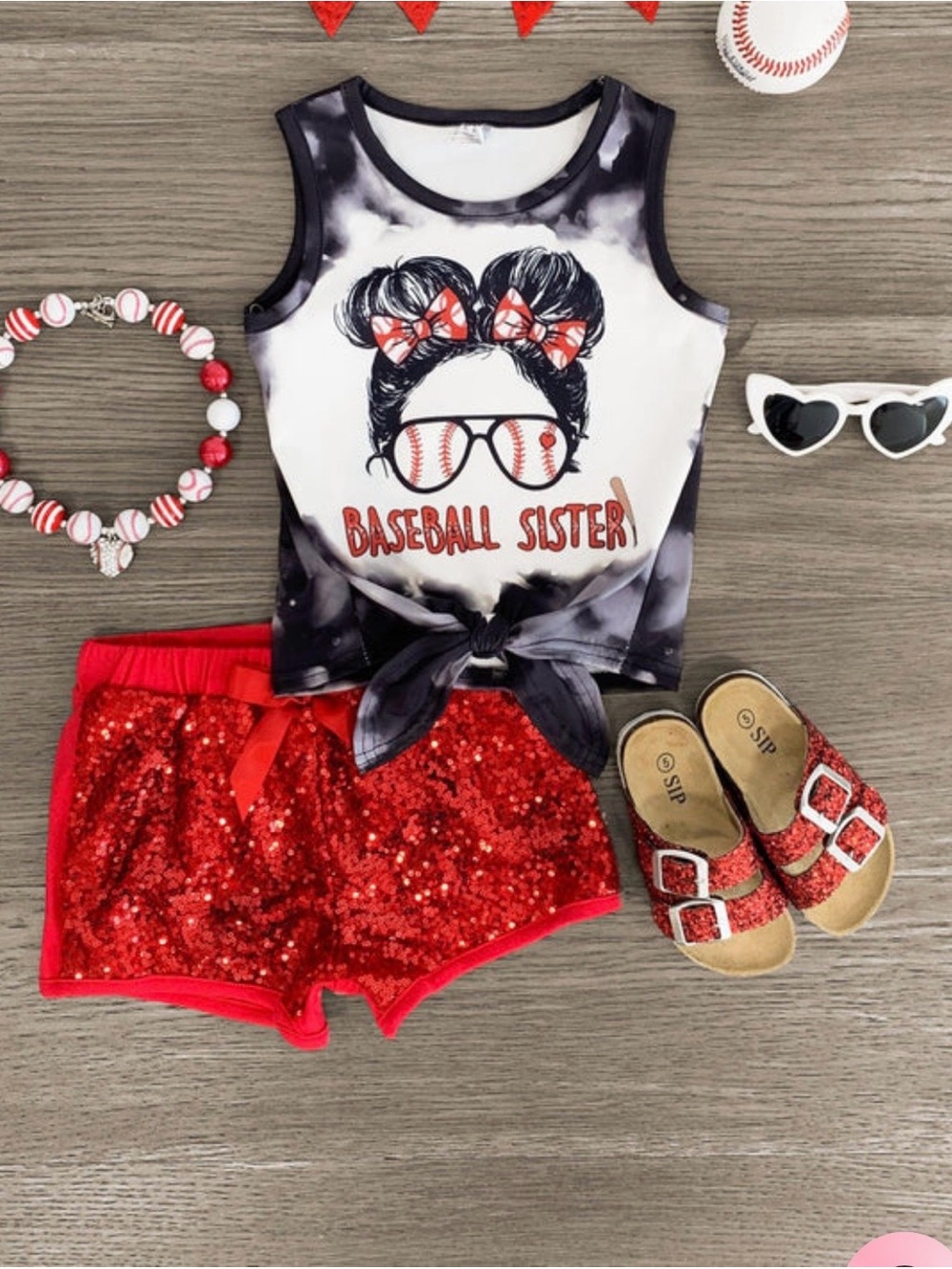 Baseball sister outfit sparkle in pink